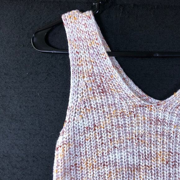 Loft Womens Sweater White Multicolored Knitted Double V Neck Sleeveless XS - Picture 4 of 12